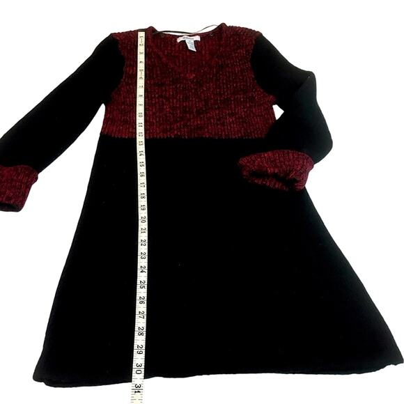 Style & Co Red Black Tunic Sweater and Scarf V Neckline Front Patch Pockets - Picture 6 of 16